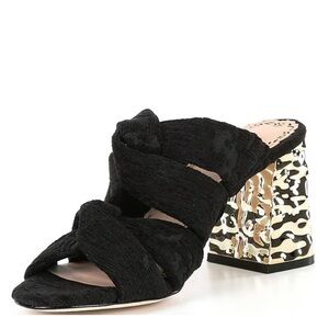 Muse by Marchesa Iris Black Velvet Crisscross Knotted Block Heel Sandal NWOB